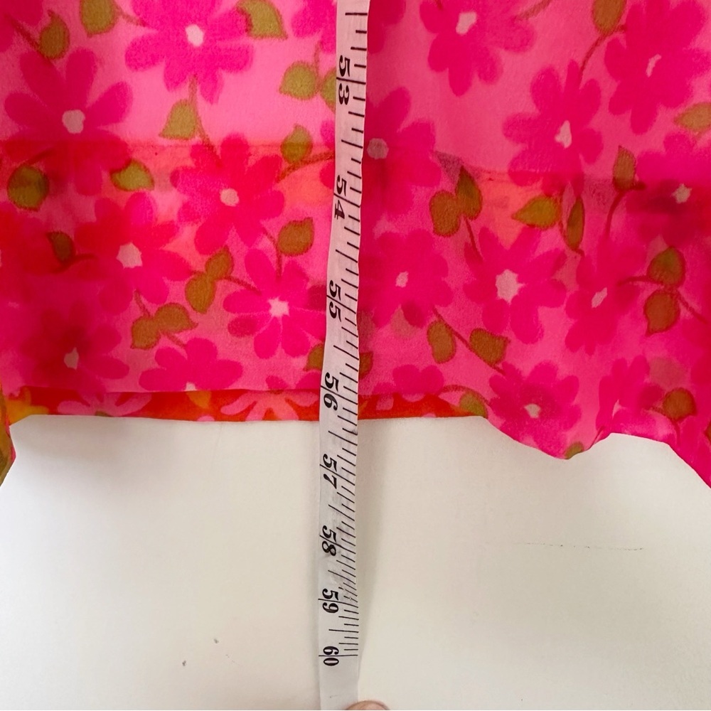 Vintage Colorful Floral Long Sleeve Maxi Dress Pink, Orange, Green - Picture 7 of 8
